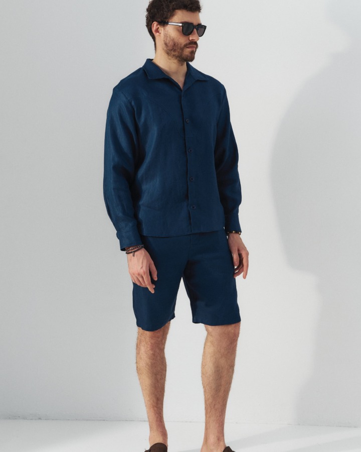 Navy Linen Shorts