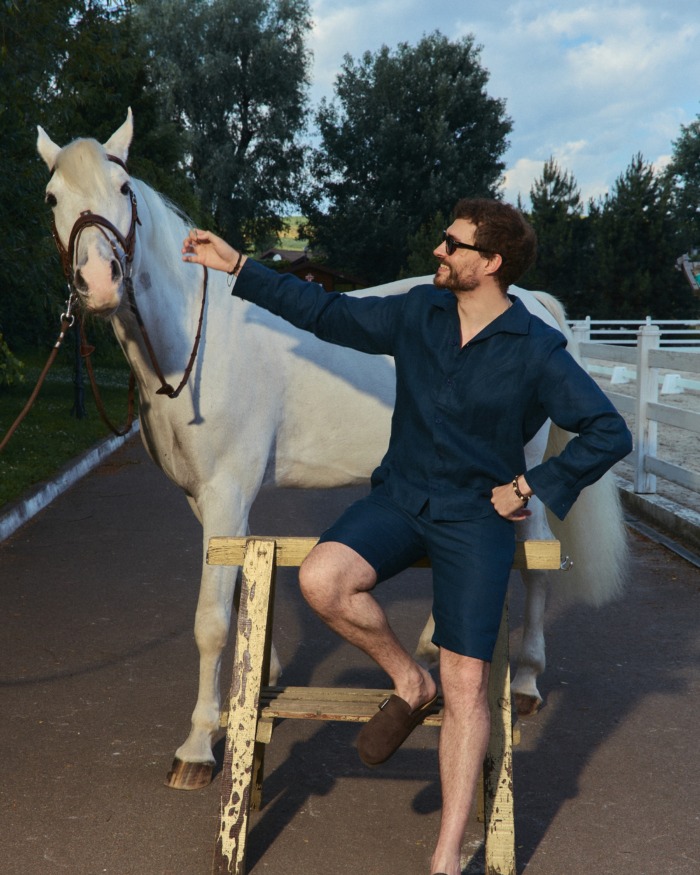 Navy Linen Shorts